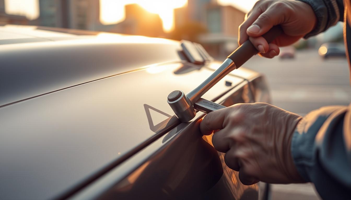 Técnica especializada para tirar amassados do seu carro com martelinho de ouro em Porto Alegre